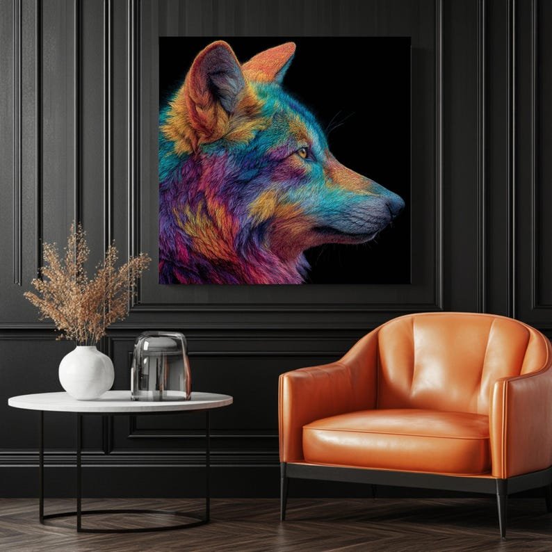 Abstract Wolf Wall Art, Canvas or Poster, Modern Animal Decor, Vibrant Wildlife Artwork, Living Room Wall Art, Colorful Wolf Painting - Image 3