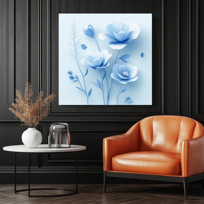 Blue Floral Wall Art, Botanical Print, Flower Decor, Floral Canvas, Digital Download, Blue Flower Poster, Modern Floral Wall Art, Home Decor - Image 3