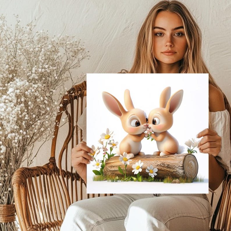 Bunny Couple Art Print: Floral Woodland Nursery Decor - Image 5