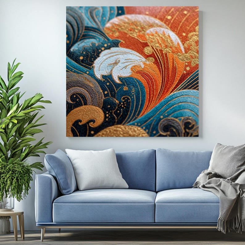 Japanese Wave Wall Art, Canvas or Poster, Ocean Decor, Modern Coastal Wall Art, Abstract Water Design, Living Room Wall Hanging, Home Art - Image 4