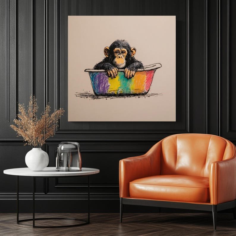 Chimpanzee In Bathtub Wall Decor, Canvas Or Poster, Animal Bathroom Art, Monkey Wall Art, Jungle Animal Decor, Home Wall Art, Bathroom Decor - Image 3