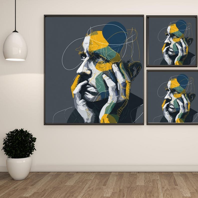 Abstract Man Portrait Wall Art, Canvas Or Poster, Contemporary Thinking Male Art, Modern Home Decor, Office Wall Decor, Masculine Gift Ideas - Image 2