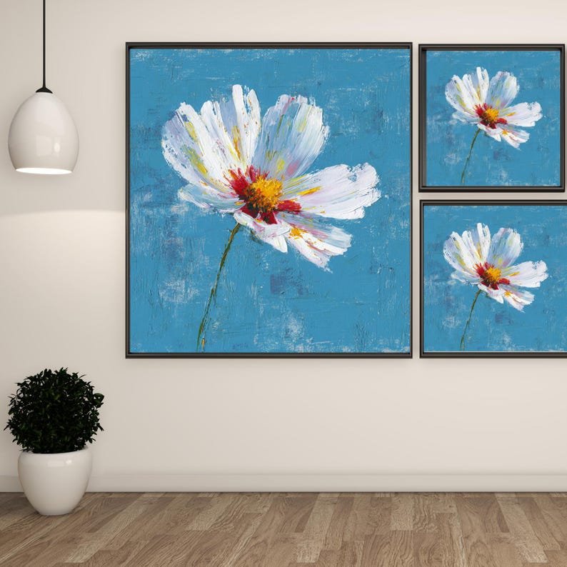 Cosmos Flower Wall Art, Canvas Or Poster, White Floral Painting, Botanical Art Print, Calming Wall Decor, Nature Inspired Home Wall Art - Image 2