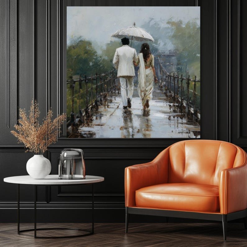 Romantic Couple In Rain, Canvas Or Poster, Modern Decor, Love Decor, Bedroom Decor, Living Room Decor, Couple Wall Hanging, Romantic Art - Image 4