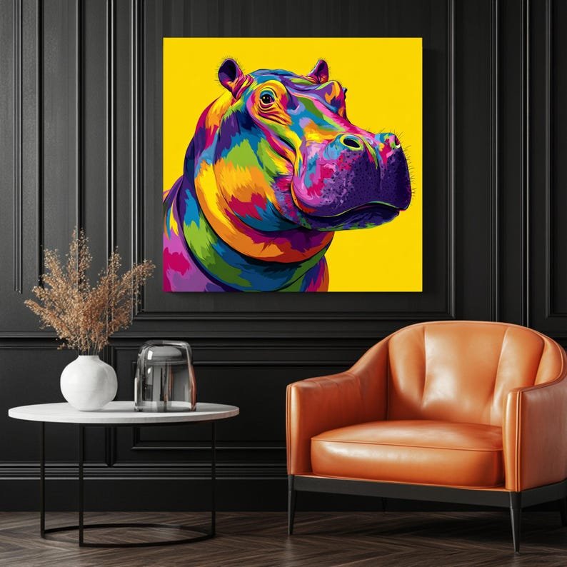 Hippo Wall Art, Canvas Or Poster, Colorful Animal Print, Modern Pop Art Decor, Vibrant Wildlife Illustration, Safari Nursery Decor - Image 3