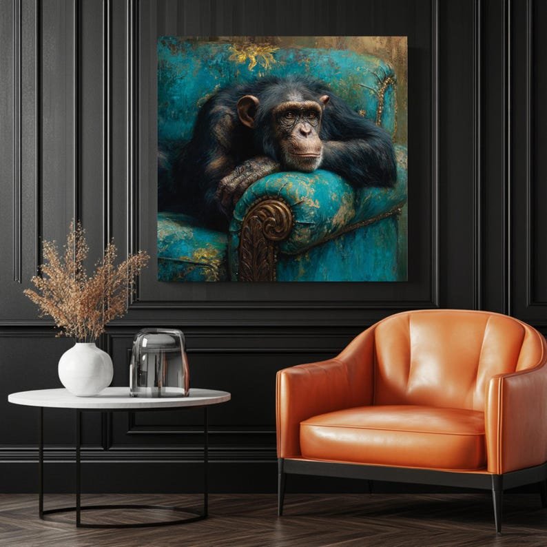 Chimpanzee Wall Art, Canvas or Poster, Animal Decor, Living Room Decor, Contemporary Art, Home Wall Art, Whimsical Wall Hanging, Monkey Art - Image 3