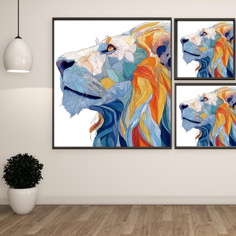 Colorful Abstract Lion Wall Art, Canvas Or Poster, Modern Animal Decor, Living Room Decor, Office Wall Art, Lion King Print, Vibrant Lion - Image 2