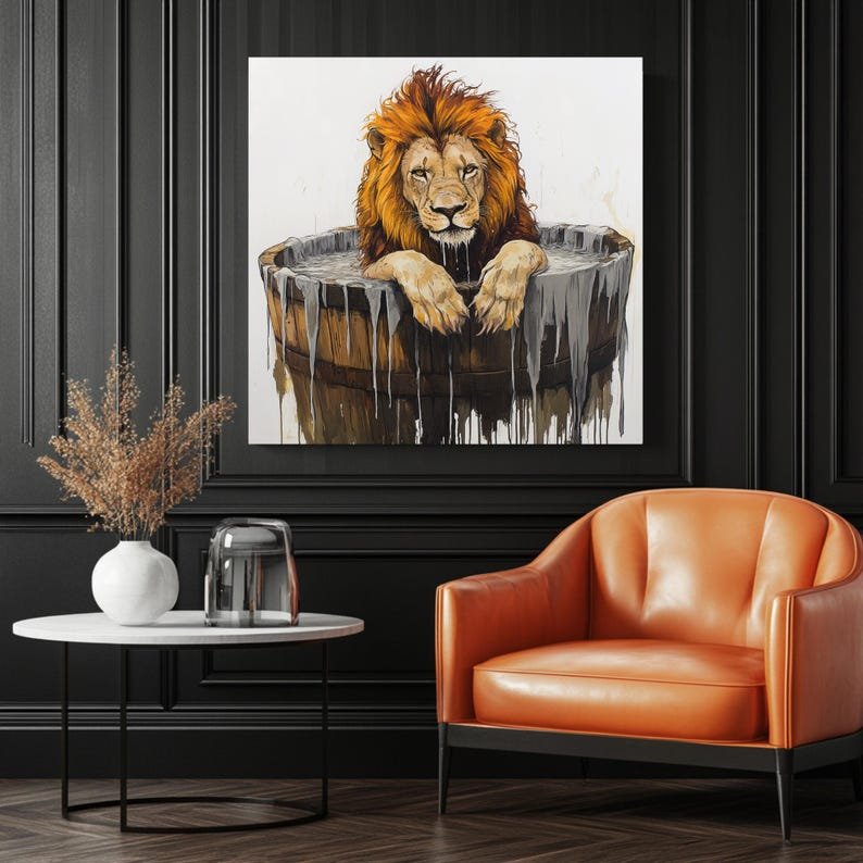 Lion in Bathtub Wall Art, Poster or Canvas, Funny Bathroom Decor,Quirky Animal Print,Whimsical Lion Poster,Playful Art for Home or Kids Room - Image 3