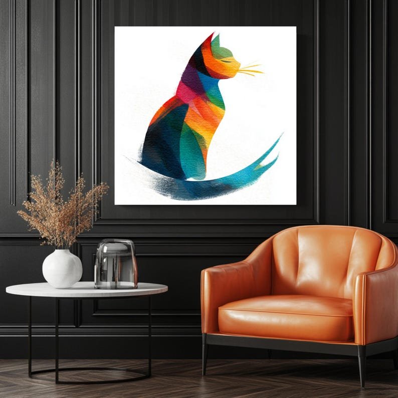 Colorful Cat Wall Art, Abstract Cat Print, Digital Download, Whimsical Cat Decor, Cat Lover Gift, Modern Pet Art,Nursery Wall Art,Home Decor - Image 3