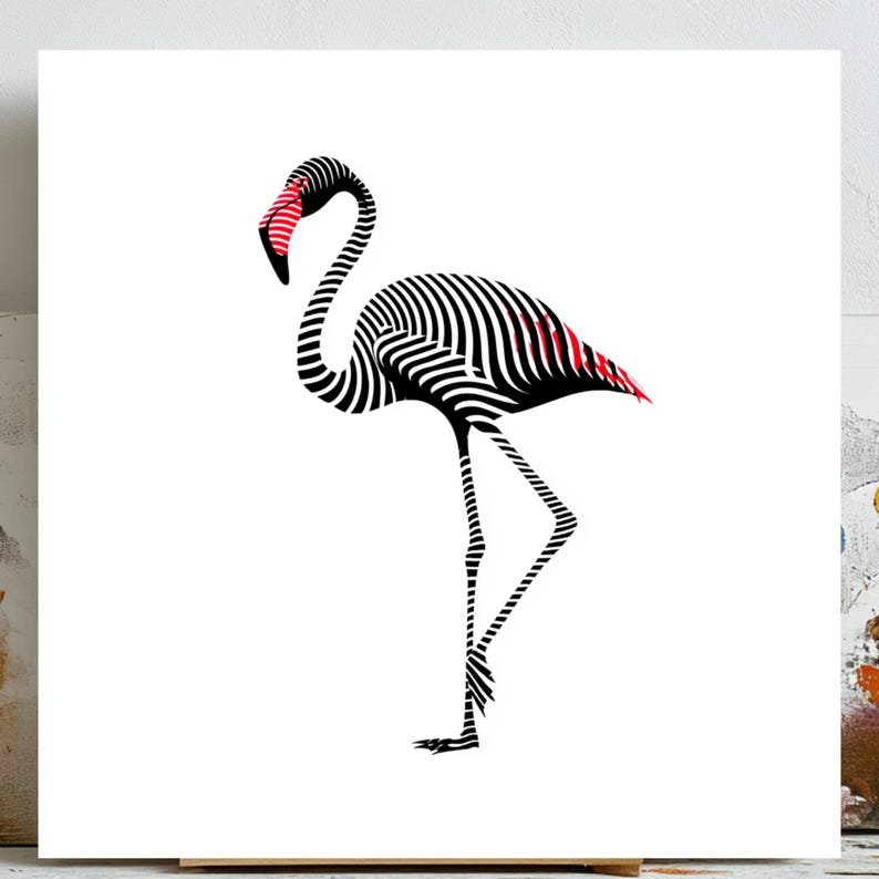 Flamingo Wall Art, Canvas Or Poster, Minimalist Animal Decor, Living Room Art, Office Decor, Black White Red Bird Wall Hanging