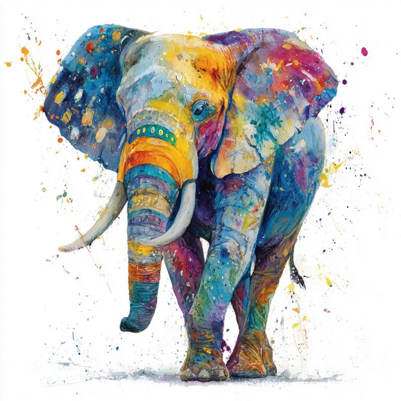 Colorful Elephant Art, Canvas or Poster, Modern Safari Animal Decor, Living Room Office Bedroom Wall Art, Abstract Watercolor Painting Print - Image 5