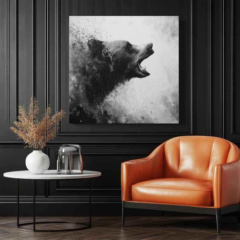 Roaring Bear Wall Art, Canvas Or Poster, Rustic Cabin Decor, Woodland Animal Art, Forest Theme Home Decor, Aggressive Animal Print,Bear Gift - Image 3