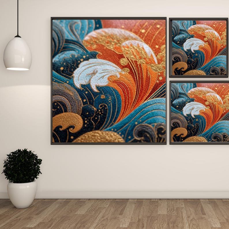 Japanese Wave Wall Art, Canvas or Poster, Ocean Decor, Modern Coastal Wall Art, Abstract Water Design, Living Room Wall Hanging, Home Art - Image 2