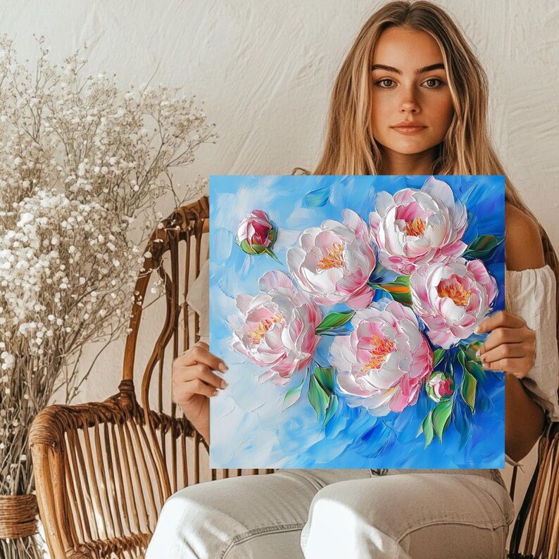 Peony Flower Wall Art, Canvas Or Poster, Soft Pink Floral Painting, Modern Botanical Artwork, Bedroom Living Room Wall Decor, Peony Wall Art - Image 5