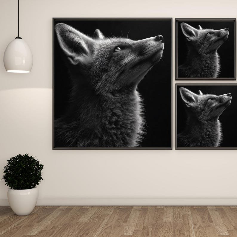 Majestic Fox Wall Art, Canvas or Poster, Minimalist Modern Rustic Decor, Black White Grey Wall Art for Living Room Office Bedroom Hallway - Image 2