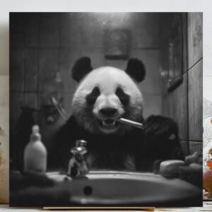 Brushing Teeth Panda Wall Art, Canvas or Poster, Bathroom Wall Hanging, Funny Animal Decor, Cute Panda Art, Home Wall Decor, Bathroom Humor