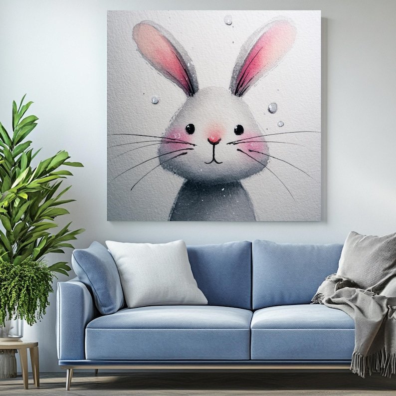 Watercolor Bunny Wall Art, Canvas Or Poster, Boho Nursery Decor, Cute Rabbit Print, Woodland Animal, Baby Room Hanging, Kids Room Wall Art - Image 4