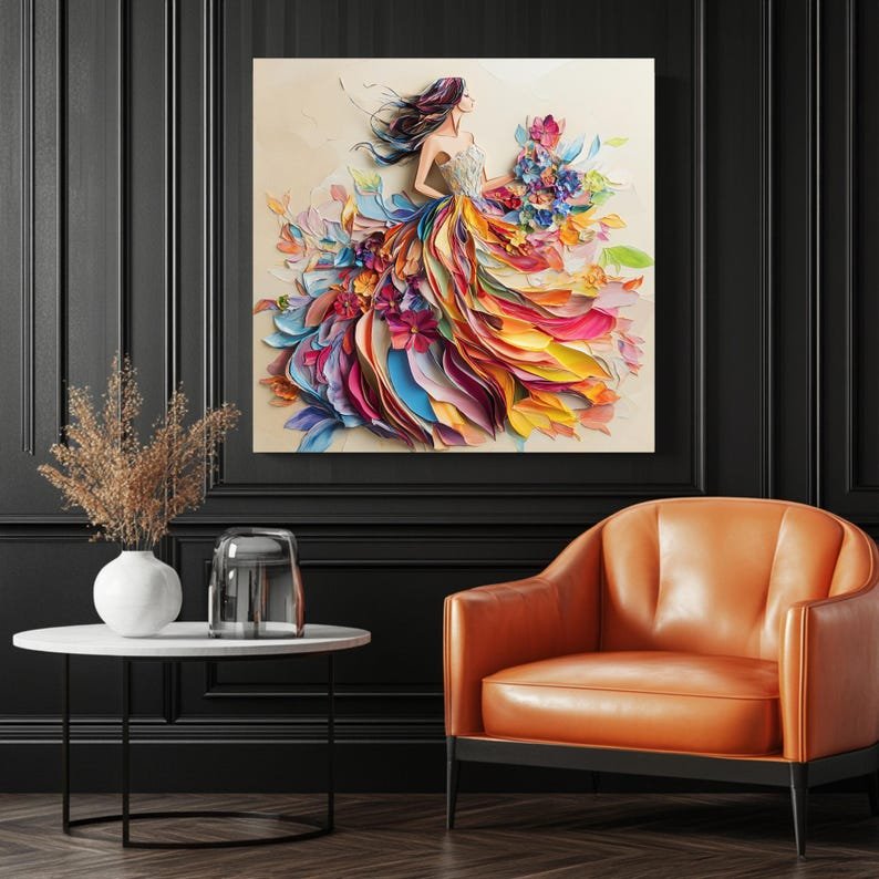 Woman With Flowers Wall Art, Canvas Or Poster, Feminine Decor, Living Room Decor, Office Decor, Bedroom Decor, Lady Wall Hanging, Floral Art - Image 3