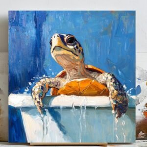 Turtle In Bathtub, Canvas Or Poster, Animal Decor, Bathroom Wall Art, Turtle Art, Wall Decor, Modern wall Art, Turtle Wall Art, Turtle Decor