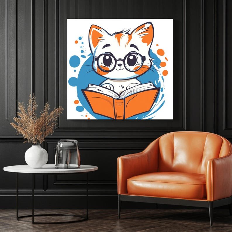 Reading Cat Art Print: Nerdy Bookish Kitten, Kids Room Decor - Image 3