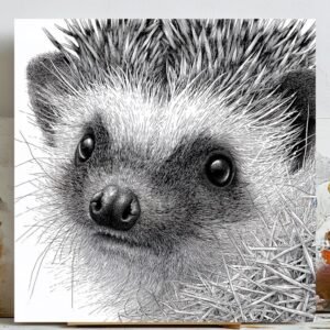 Hedgehog Wall Art, Canvas or Poster, Black and White Pen Ink Drawing, Woodland Animal Nursery Decor, Modern Minimalist Kids Room Wall Decor