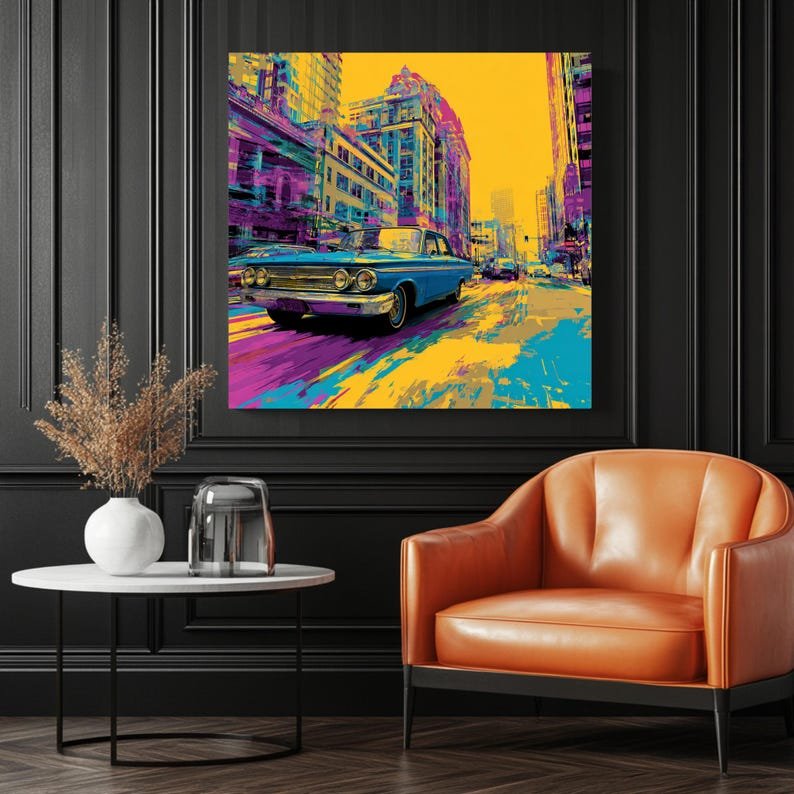 Vintage Car Wall Art, Canvas or Poster, Living Room Wall Art, Office Wall Art, Urban Street Wall Hanging, Classic Car Poster, Art For Gift - Image 3
