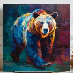 Colorful Bear Wall Art, Canvas or Poster, Animal Wall Decor, Modern Living Room Wall Hanging, Abstract Wildlife Art, Bold Bear Painting