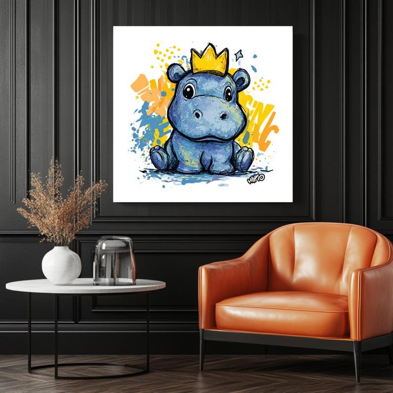 Cute Hippo Wall Art, Canvas Or Poster, Cartoon Animal Print, Baby Nursery Decor, Playroom Wall Art, Whimsical Kids Room Art, Home Decor - Image 3