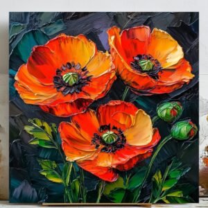 Red Poppy Wall Art, Canvas Or Poster, Home Decor, Floral Painting, Living Room Wall Decor, Blooming Flower Wall Art, Elegant Wall Decor