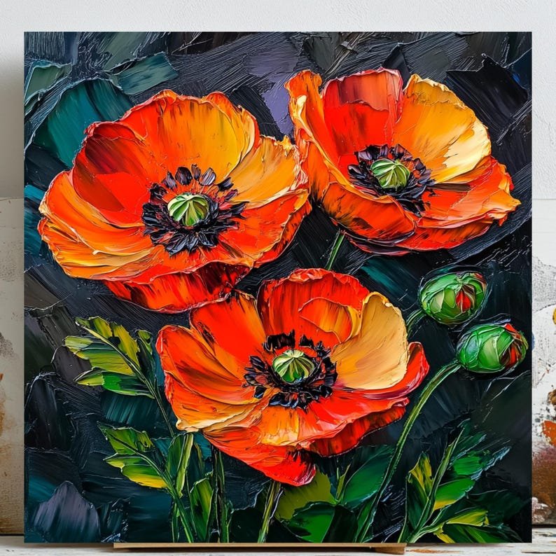 Red Poppy Wall Art, Canvas Or Poster, Home Decor, Floral Painting, Living Room Wall Decor, Blooming Flower Wall Art, Elegant Wall Decor