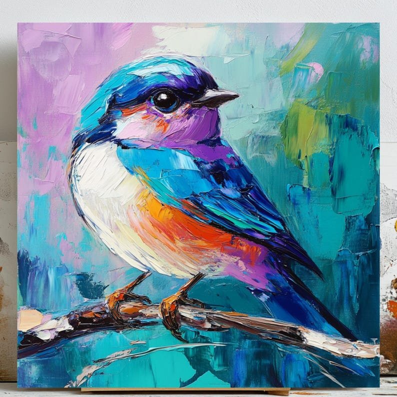 Colorful Bird Art Print: Boho Nature Poster, Living Room Decor