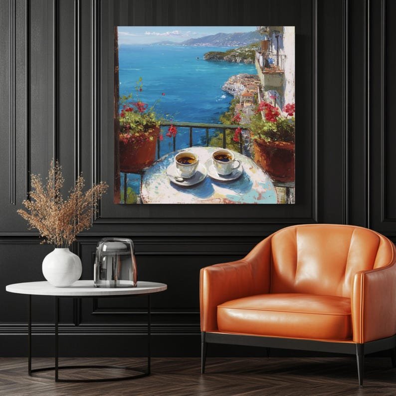 Mediterranean Wall Art, Canvas or Poster, Coastal Balcony Decor, Kitchen Wall Art, Contemporary Painting, Living Room Art, Ocean View Art - Image 3