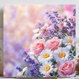 Pastel Floral Wall Art: Rose, Daisy, Lavender Print