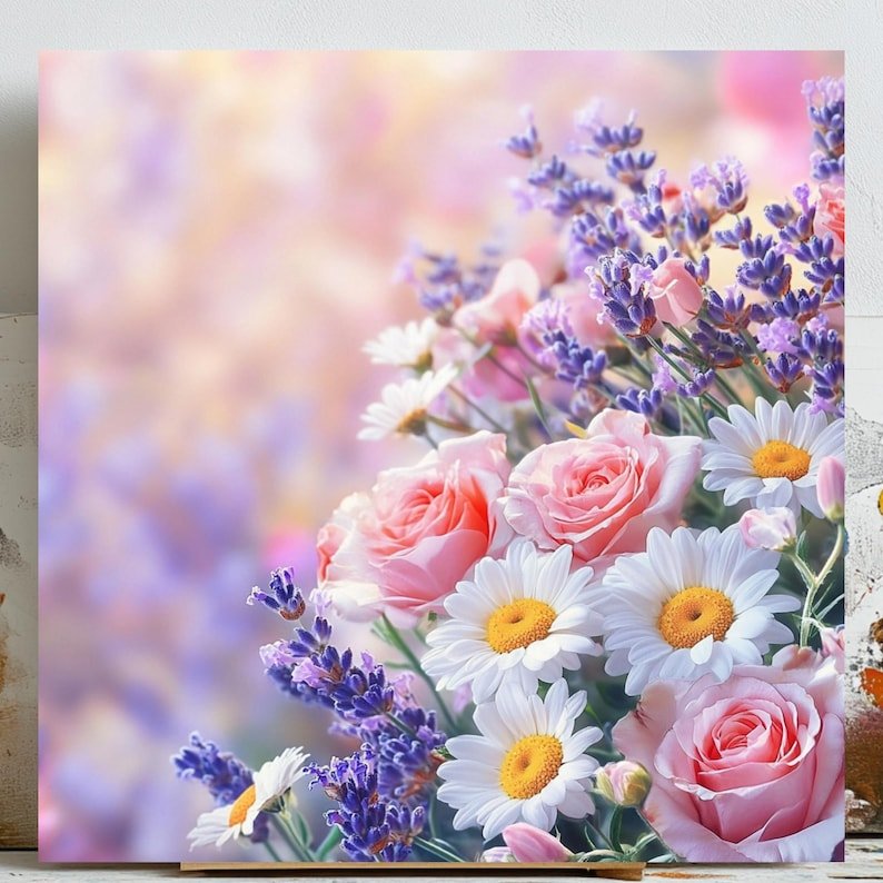 Pastel Floral Wall Art: Rose, Daisy, Lavender Print