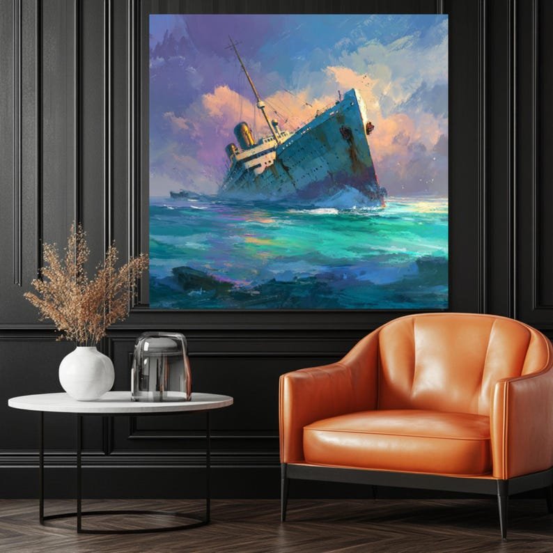 Sunset Ocean Ship Painting, Canvas or Poster, Nautical Home Decor, Blue Sea Wall Art, Living Room Wall Hanging, Maritime Wall Artwork - Image 3