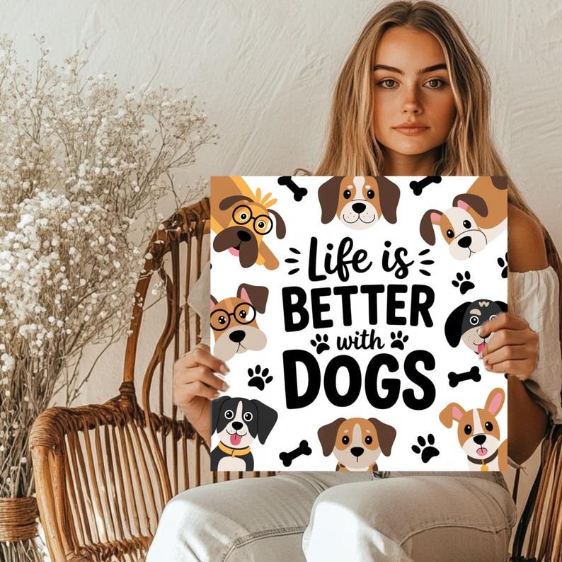 Life Is Better With Dogs, Canvas Or Poster, Dog Lovers Wall Art, Pet Quote Decor, Living Room Wall Decor, Cute Animal Home Art For Gift - Image 5