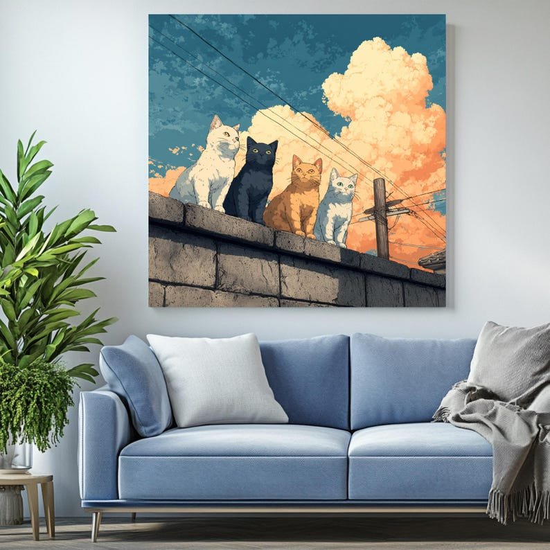 Colorful Cats Wall Art, Canvas or Poster, Whimsical Cat Decor, Animal Wall Hanging, Modern Living Room Wall Art, Gift for Cat Lovers - Image 4