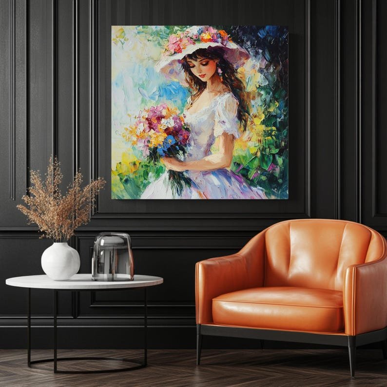 Romantic Woman With Flowers, Canvas Or Poster, Impressionist Portrait, Feminine Wall Art, Summer Garden Decor, Gift For Her,Bedroom Wall Art - Image 3