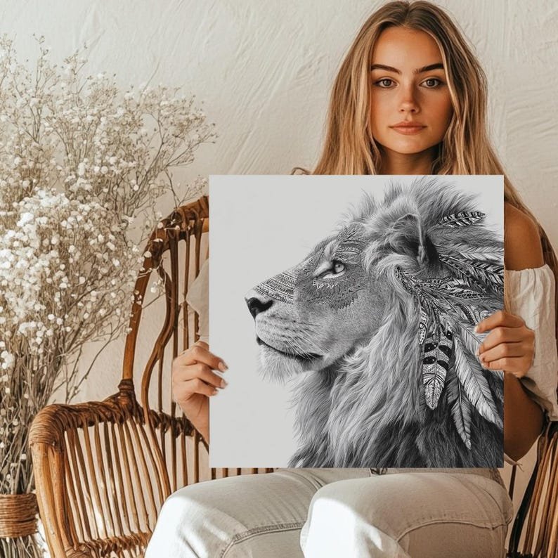 Lion Majesty Art, Canvas or Poster, Animal Whimsical Decor, Modern Bohemian Minimalist, Living Room Office Bedroom Game Room, Lion DeCor - Image 5