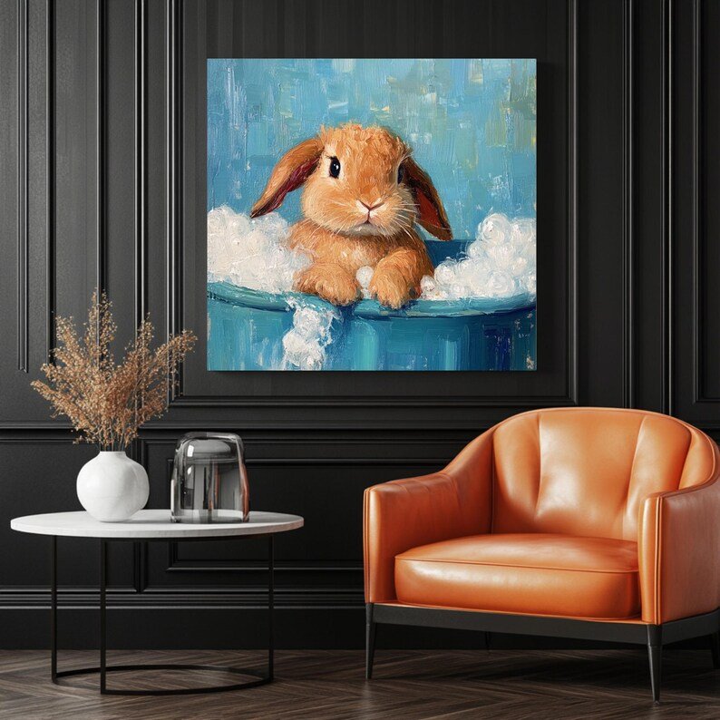Bunny In Bathtub, Canvas Or Poster, Bathroom Wall Art, Animal Decor, Bathroom Decor, Nursery Decor, Bunny Wall Art, Rabbit Wall Art Kids - Image 3