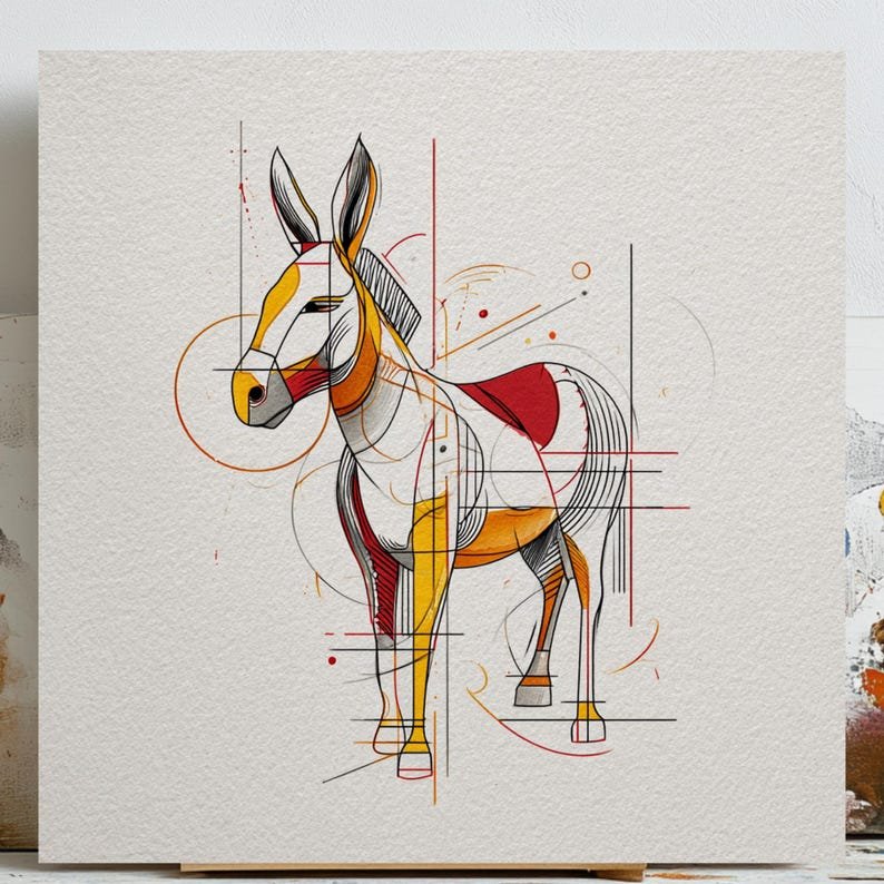 Abstract Donkey Wall Art, Geometric Mule Print, Modern Farmhouse Decor, Minimalist Animal Sketch, Wildlife Illustration, Office Decor, Burro