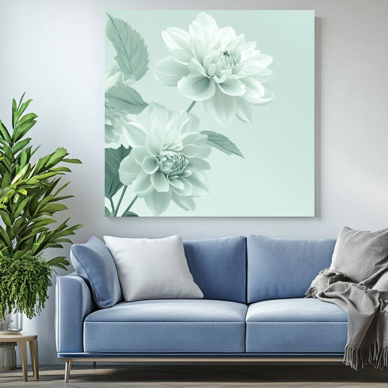 Mint Green Floral Wall Art: Elegant Flower Poster - Image 4