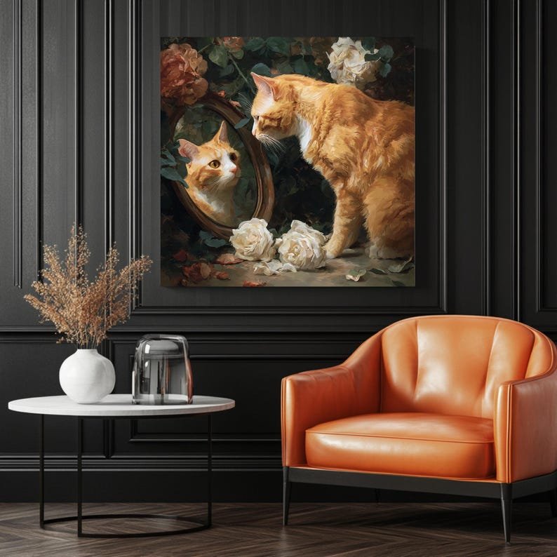 Cat And Mirror Wall Art, Canvas Or Poster, Feline Decor, Modern Home Decor, Animal Lovers Gift, Unique Wall Hanging, Cat Art Print - Image 3