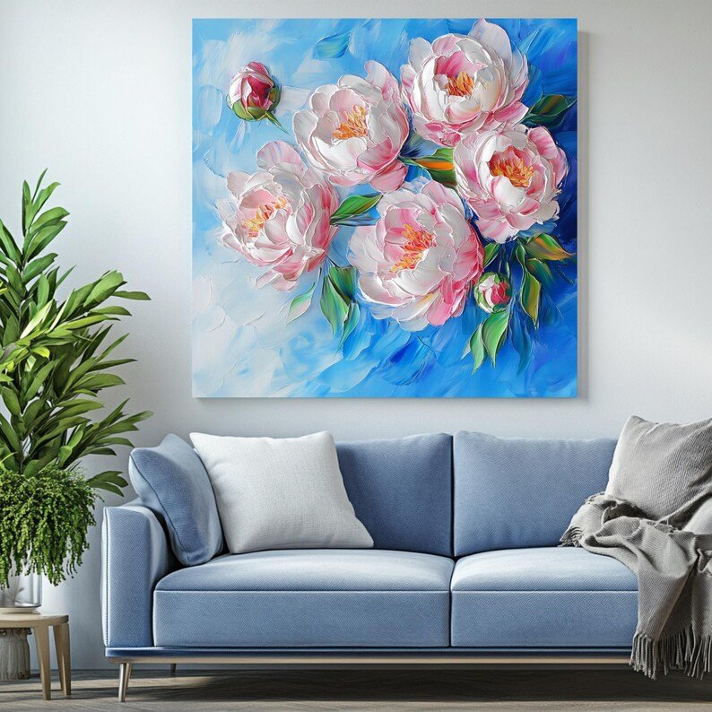 Peony Flower Wall Art, Canvas Or Poster, Soft Pink Floral Painting, Modern Botanical Artwork, Bedroom Living Room Wall Decor, Peony Wall Art - Image 4