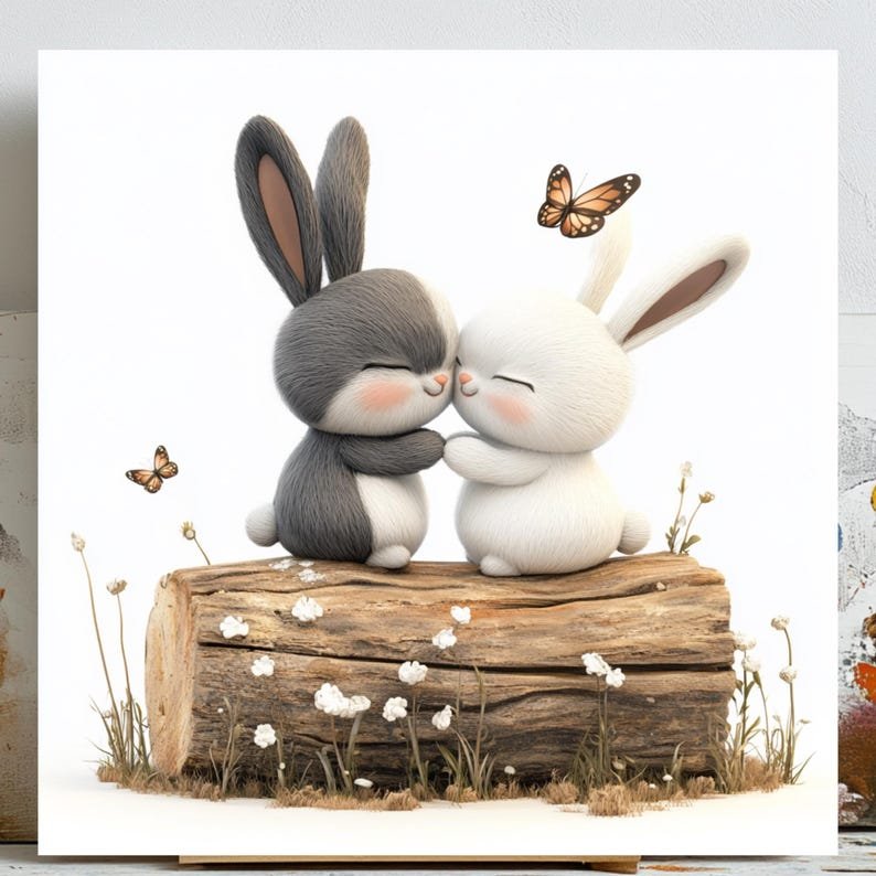 Love Bunny Wall Art, Canvas Or Poster, Bunny Wall Decor, Rabbit Home Decor, Bedroom Wall Decor, Romantic Gift, Nursery Wall Art, Kids Decor