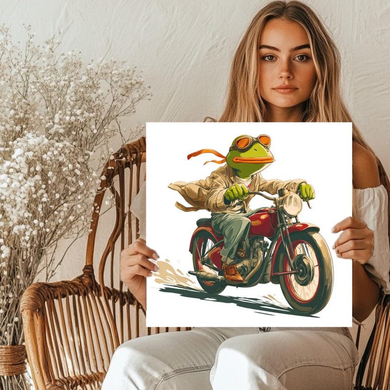 Frog Riding Motorcycle Wall Art, Canvas Or Poster, Whimsical Animal Decor, Retro Biker Frog Print, Adventure Room Art, Nursery Decor - Image 5