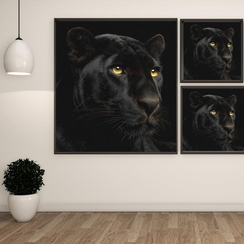 Black Panther Wall Art, Canvas Or Poster, Panther Portrait, Animal Wall Hanging, Wildlife Decor, Living Room Bedroom Decor, Woodland Animal - Image 2