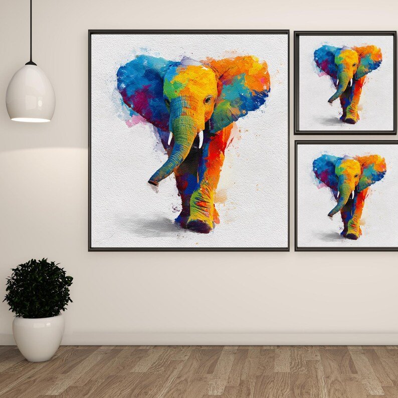 Colorful Elephant Wall Art, Canvas or Poster, Animal Painting, Home Decor, Living Room Bedroom Art, Safari Wall Art, Elephant Wall Hanging - Image 2