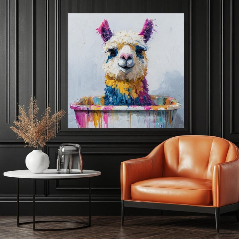 Llama In Bathtub Wall Art, Canvas Or Poster, Colorful Bathroom Decor, Whimsical Animal Painting, Kids Bathroom Decor, Alpaca Wall Hanging - Image 4