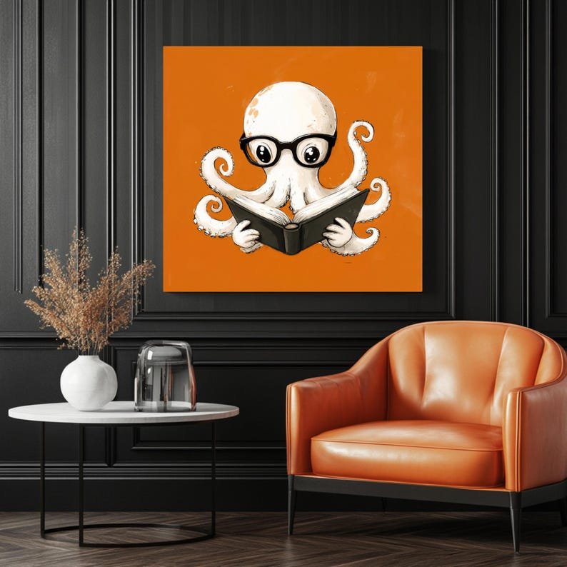 Octopus Wall Art, Canvas Or Poster, Octopus Wall Decor, Octopus Home Decor, Library Art, Reading Nook Decor, Modern Wall Art, Animal Print - Image 3
